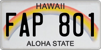 HI license plate FAP801