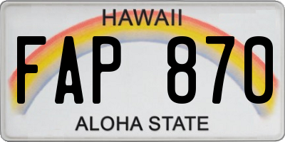 HI license plate FAP870