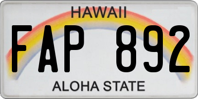 HI license plate FAP892