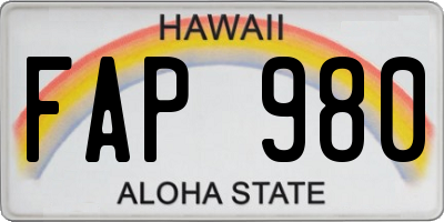 HI license plate FAP980