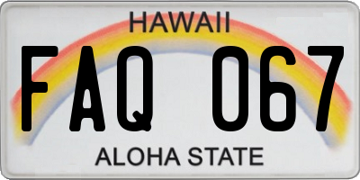 HI license plate FAQ067