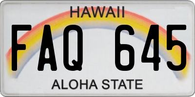 HI license plate FAQ645