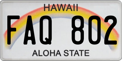 HI license plate FAQ802
