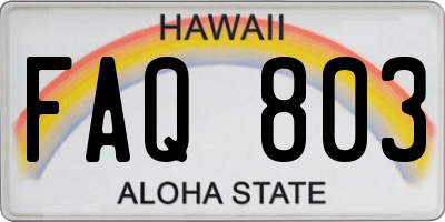 HI license plate FAQ803