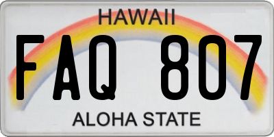 HI license plate FAQ807