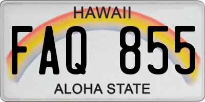 HI license plate FAQ855