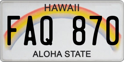 HI license plate FAQ870