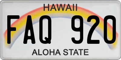 HI license plate FAQ920