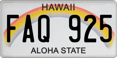 HI license plate FAQ925