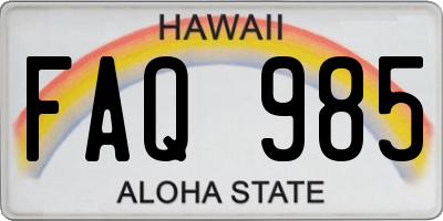 HI license plate FAQ985
