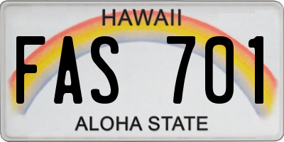 HI license plate FAS701