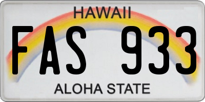 HI license plate FAS933