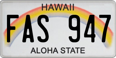 HI license plate FAS947
