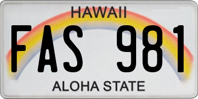 HI license plate FAS981