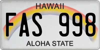 HI license plate FAS998
