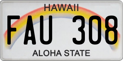 HI license plate FAU308