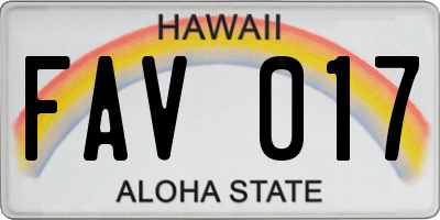 HI license plate FAV017