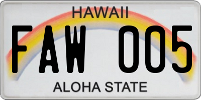 HI license plate FAW005