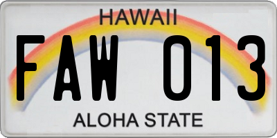 HI license plate FAW013