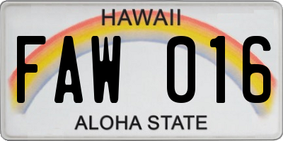 HI license plate FAW016