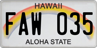 HI license plate FAW035