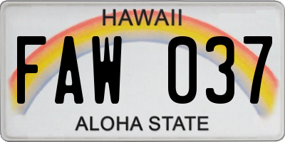 HI license plate FAW037