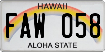 HI license plate FAW058