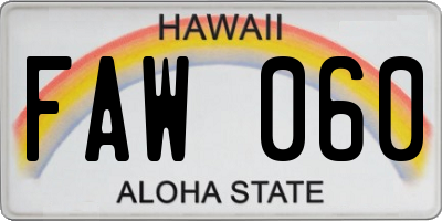 HI license plate FAW060