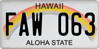 HI license plate FAW063
