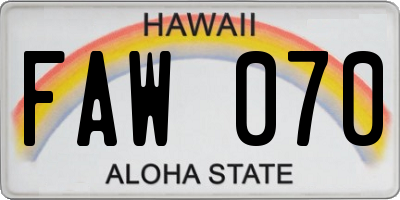 HI license plate FAW070