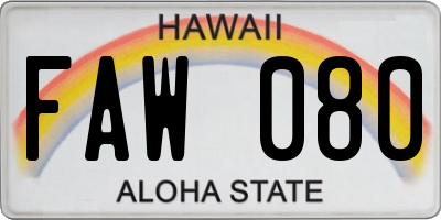 HI license plate FAW080