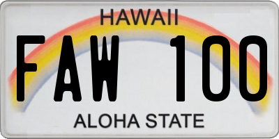 HI license plate FAW100