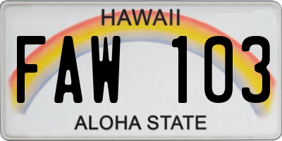 HI license plate FAW103