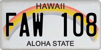 HI license plate FAW108
