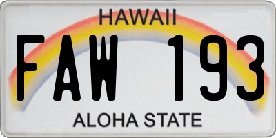 HI license plate FAW193