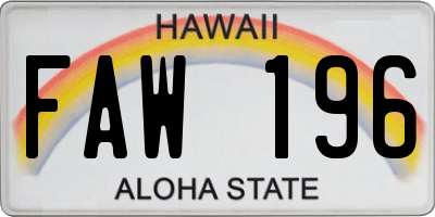 HI license plate FAW196