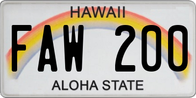 HI license plate FAW200