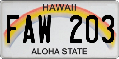 HI license plate FAW203