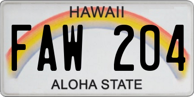 HI license plate FAW204