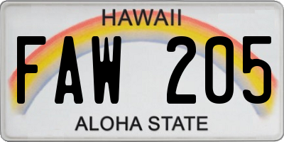 HI license plate FAW205