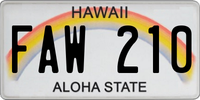 HI license plate FAW210