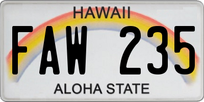 HI license plate FAW235