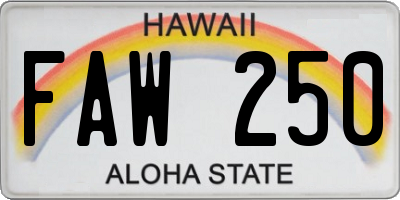 HI license plate FAW250
