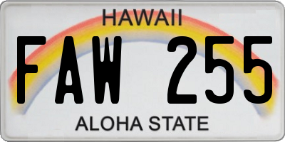 HI license plate FAW255