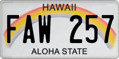 HI license plate FAW257