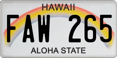 HI license plate FAW265