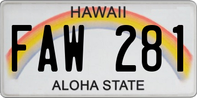 HI license plate FAW281