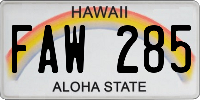 HI license plate FAW285