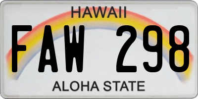HI license plate FAW298