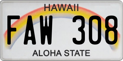 HI license plate FAW308